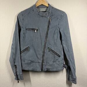 Banana Republic Denim Blue Jean Striped Diagonal Zip Jacket Size S